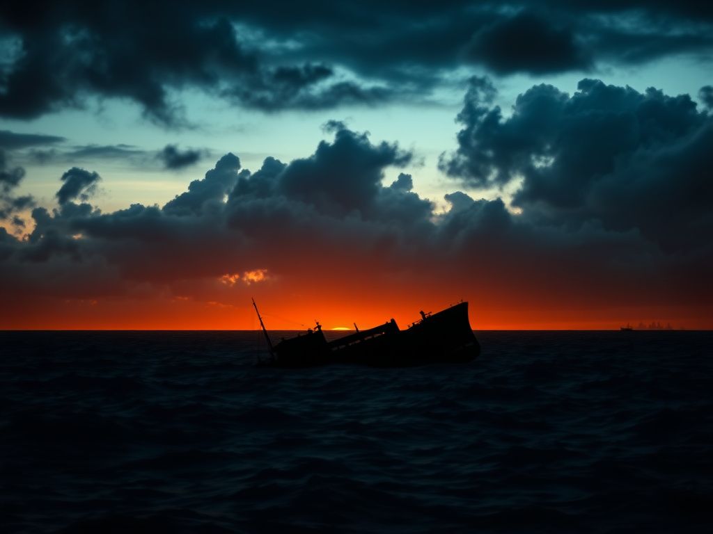 Flick International Dark ocean scene depicting a wrecked vessel symbolizing drug trafficking and narco-terrorism.