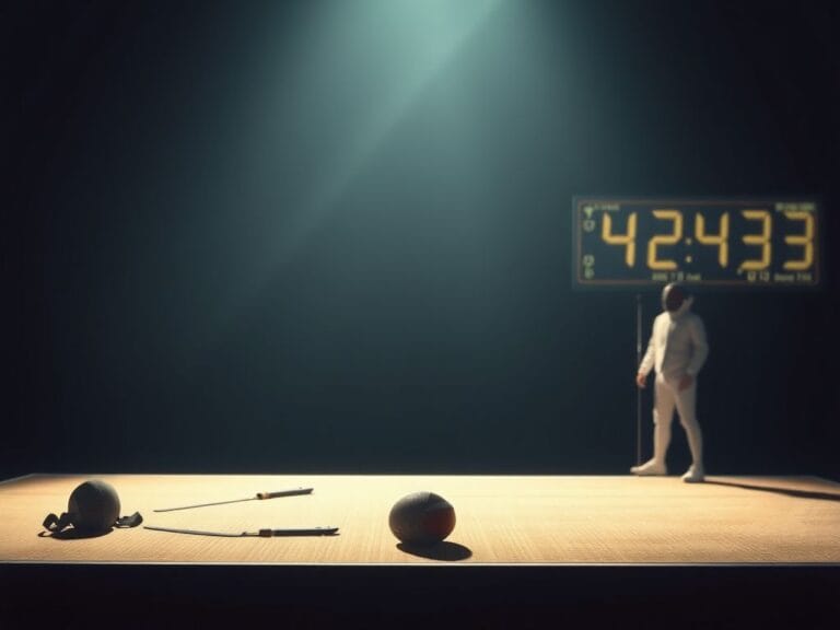 Flick International Dramatic depiction of a fencing strip highlighting the tension in competitive sports