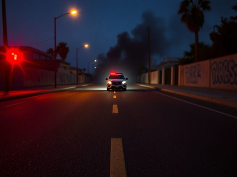 Flick International Empty Southern California road with tire tracks and evidence markers