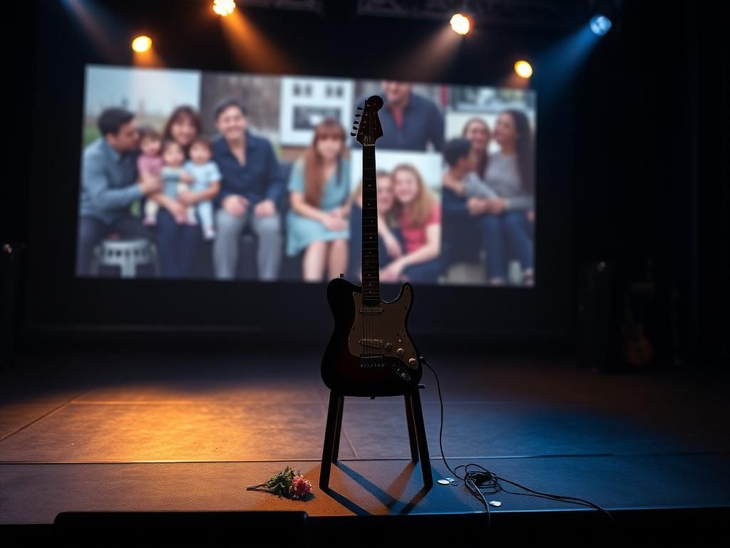 Flick International Concert stage with electric guitar and projection screen showcasing nostalgic images