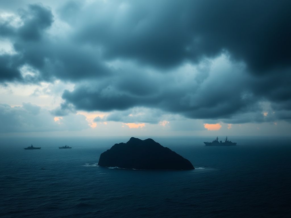 Flick International Dramatic seascape depicting Taiwan amidst military tensions in the Indo-Pacific