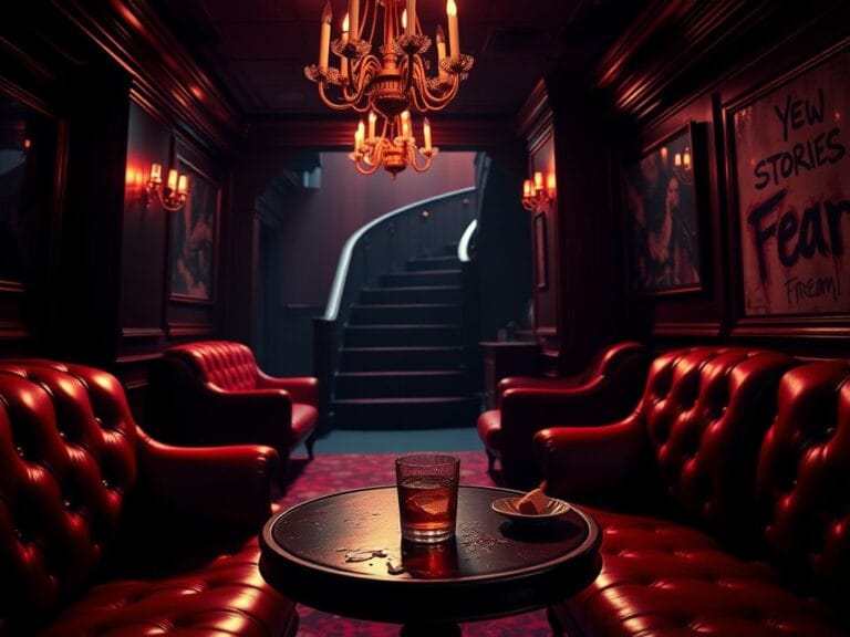 Flick International Dimly lit interior of an upscale gentlemen's club with spilled drink symbolizing chaos
