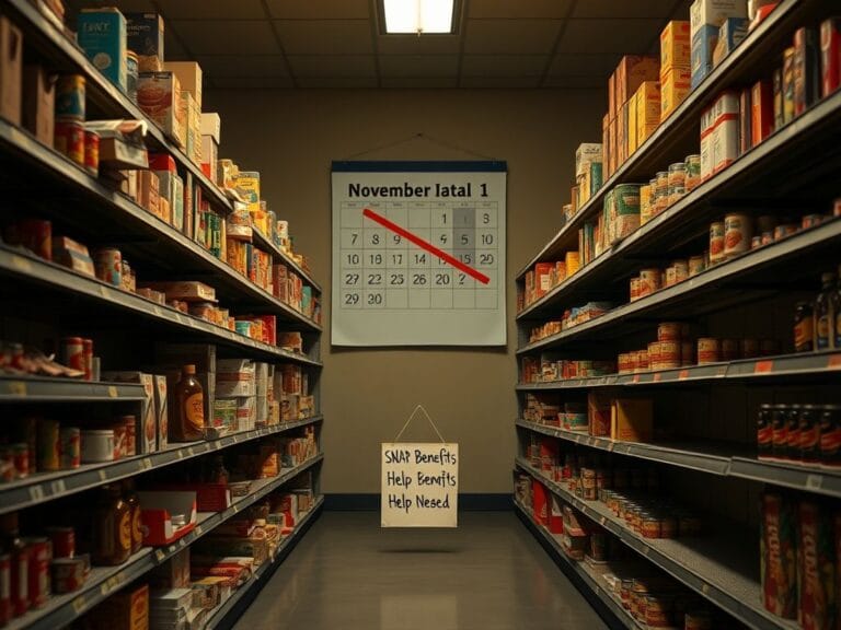 Flick International Empty grocery store aisle symbolizing potential SNAP benefit cuts during government shutdown