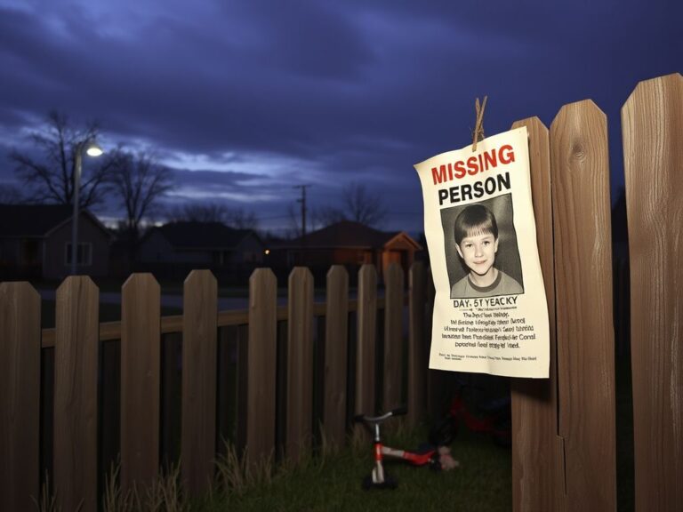 Flick International Weathered missing person flyer on a fence depicting 5-year-old Michael Vaughan's disappearance in Idaho.