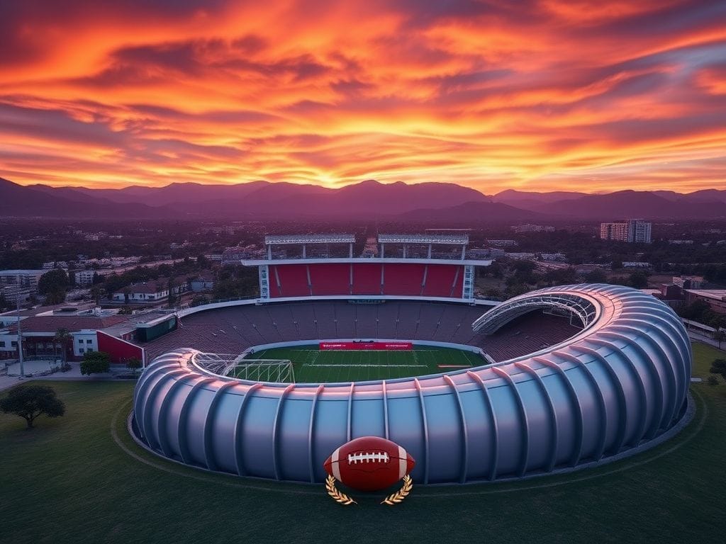 Flick International Aerial view of Rose Bowl Stadium with SoFi Stadium in contrast