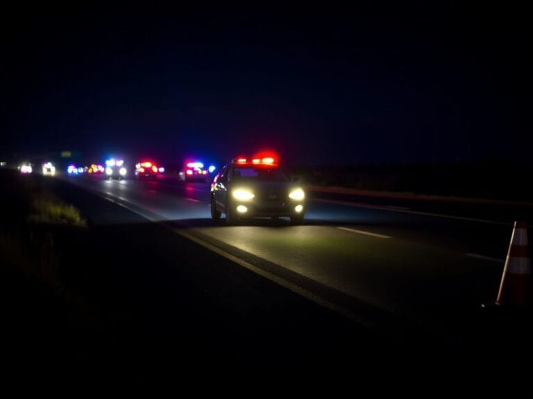 Flick International Dimly lit scene of a stopped vehicle on Interstate 17 during a police incident