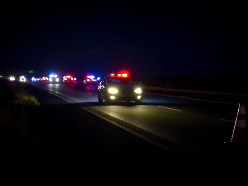 Flick International Dimly lit scene of a stopped vehicle on Interstate 17 during a police incident