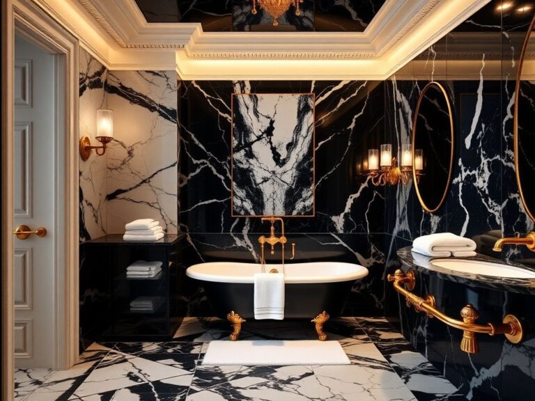 Flick International Luxurious renovation of the Lincoln Bedroom bathroom featuring polished statuary marble and elegant gold fixtures