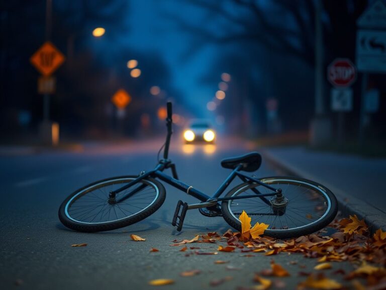 Flick International Empty bicycle on a dimly lit street symbolizing loss and danger