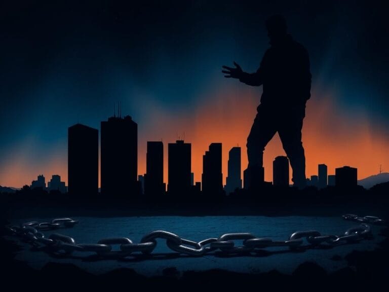 Flick International Silhouette of Gaza city skyline under a dark blue sky with flashes of light, symbolizing urgent tensions.