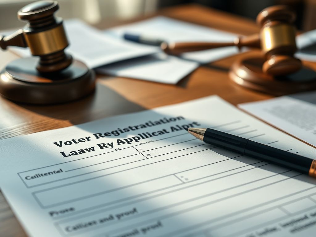 Flick International Close-up of a federal voter registration form on a wooden desk with soft natural light