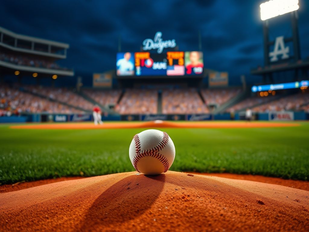 Flick International Dynamic baseball scene at Dodgers Stadium under stadium lights