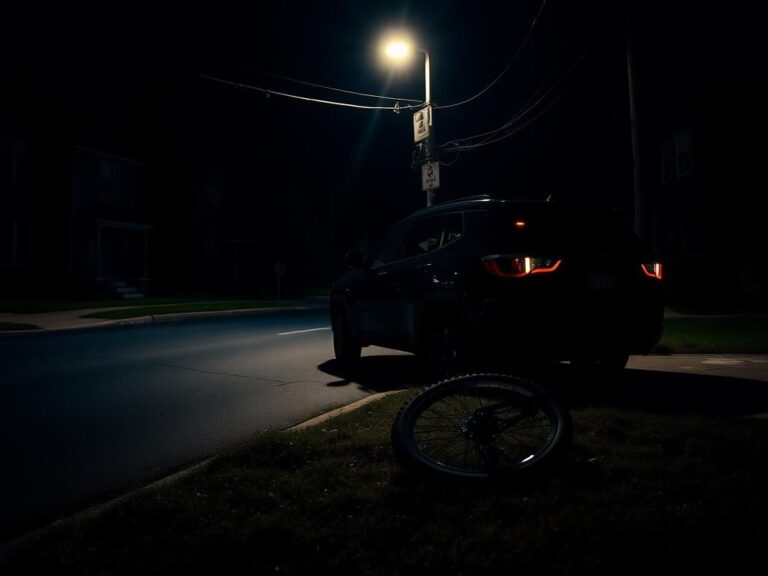 Flick International A haunting scene of an empty New Jersey street at night with a parked black 2021 Jeep Compass.
