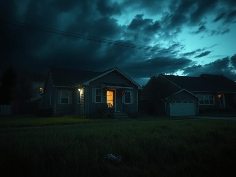 Flick International Dimly lit suburban street with a modest house, highlighting the tragic story of a 6-year-old boy's murder