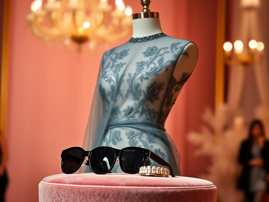 Flick International Elegant sheer gown with intricate gray lace detailing displayed at Paris Fashion Week