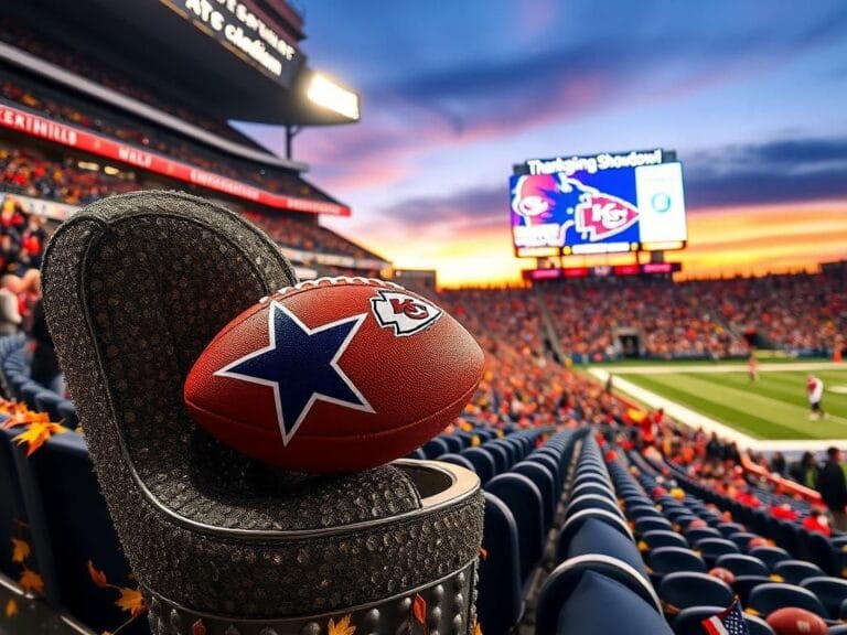 Flick International A vibrant Thanksgiving Day football scene at AT&T Stadium featuring a luxurious seat for Taylor Swift.