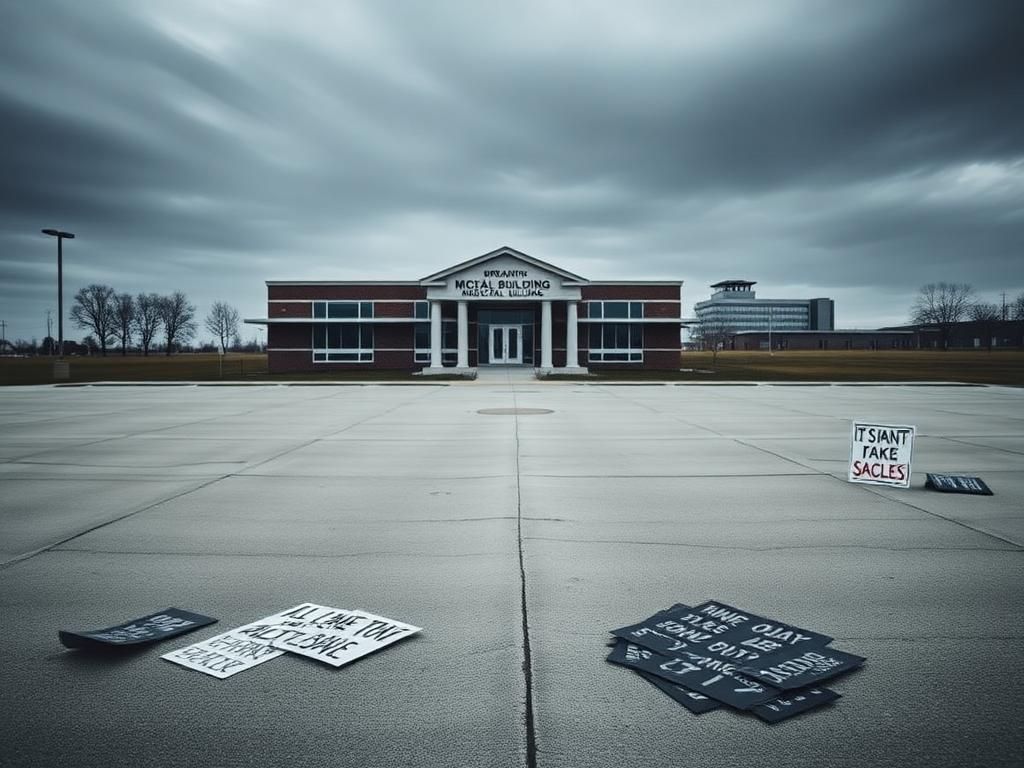 Flick International Government building in Broadview against a cloudy sky, symbolizing political tension
