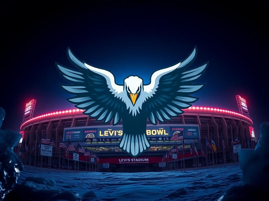 Flick International Nighttime view of Levi's Stadium with an eagle graphic symbolizing strength