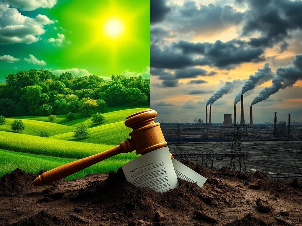 Flick International Split landscape depicting environmental health versus industrial pollution