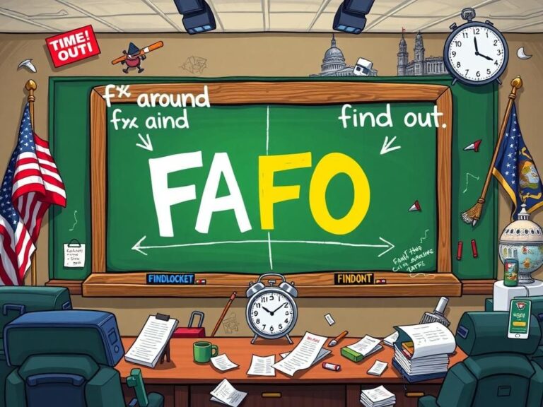 Flick International Humorous chalkboard graph illustrating government shutdown with 'FAFO' acronym