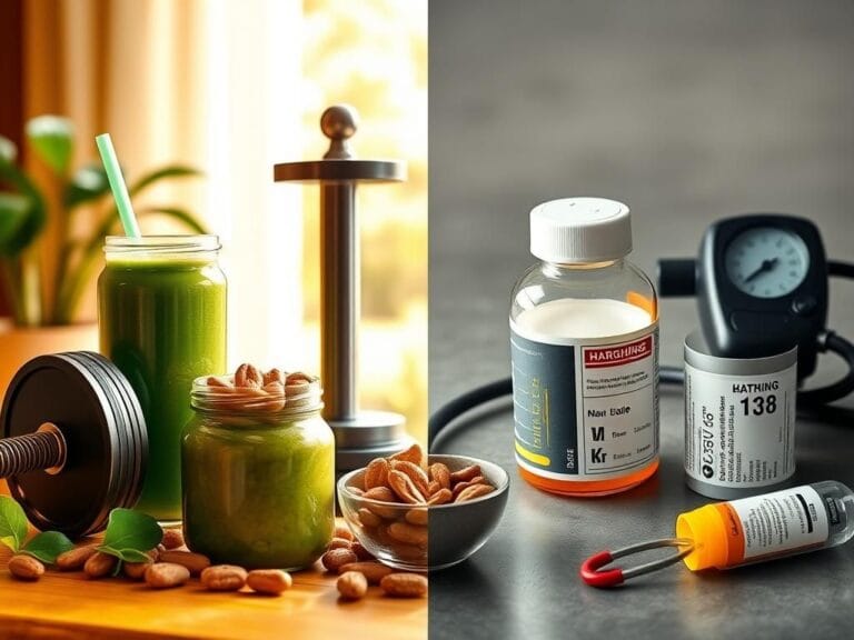 Flick International Split-screen image contrasting testosterone therapy benefits with associated medical risks.