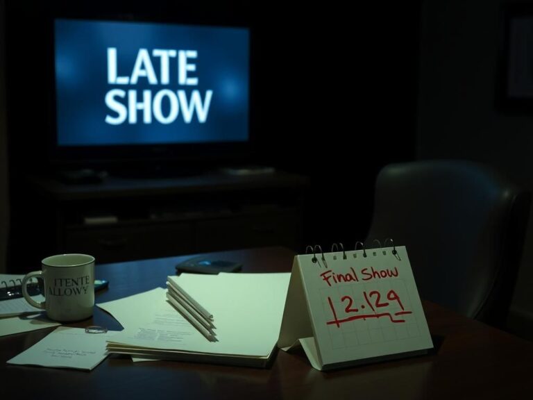 Flick International Somber office setting illustrating the cancellation of Stephen Colbert's show