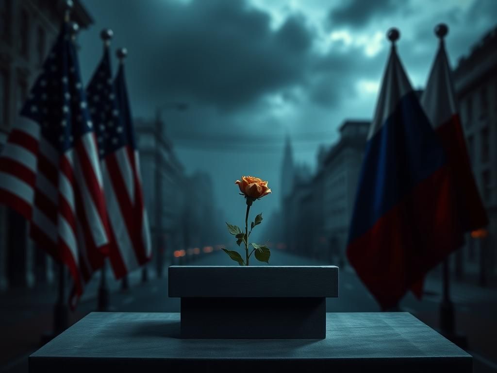 Flick International Empty podium with a wilted flower symbolizing loss