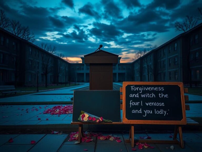 Flick International A somber empty college campus at dusk reflecting on loss and remembrance