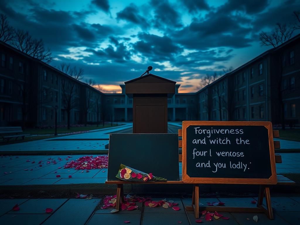 Flick International A somber empty college campus at dusk reflecting on loss and remembrance