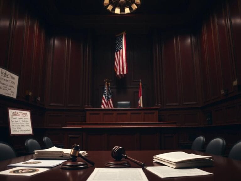 Flick International Dramatic courtroom scene highlighting an empty jury box and legal documents