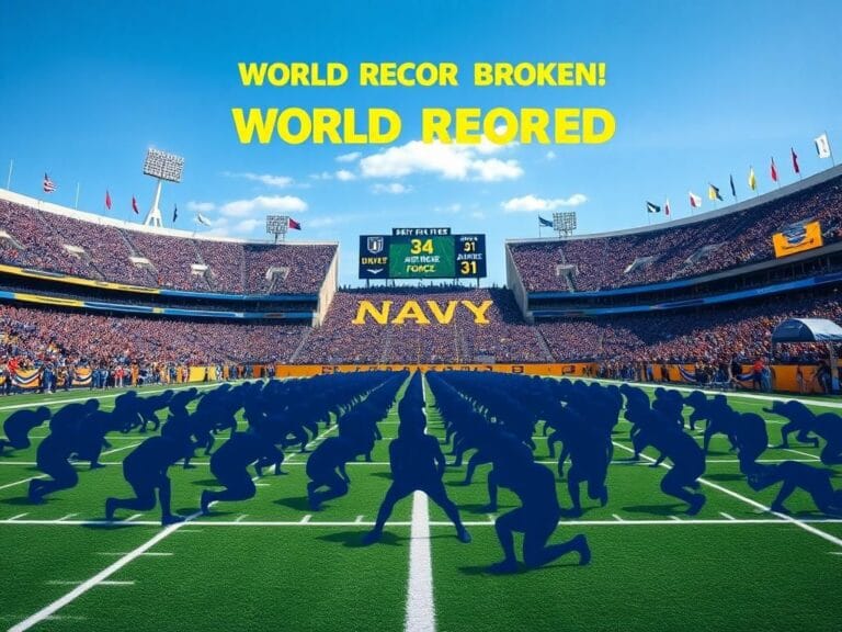 Flick International Dynamic scene of Navy football team setting a world record with silhouettes of people doing push-ups