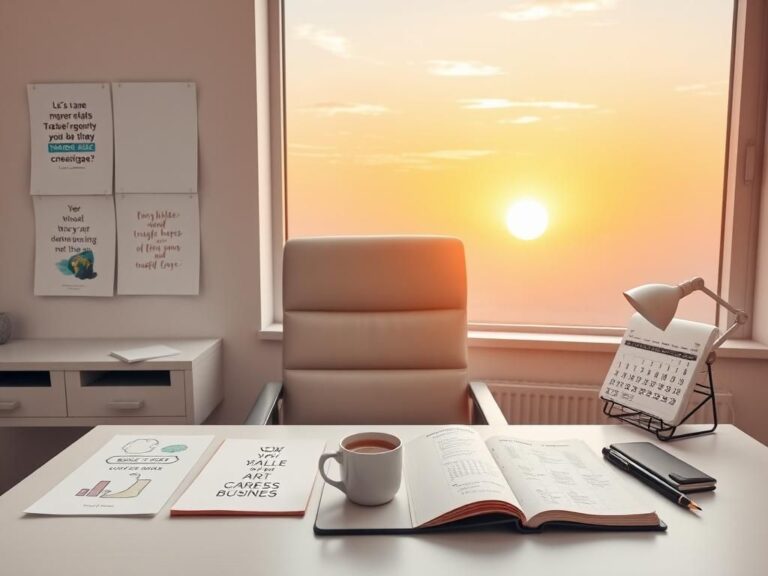Flick International A serene office desk scene with an empty chair and sunrise, symbolizing new opportunities
