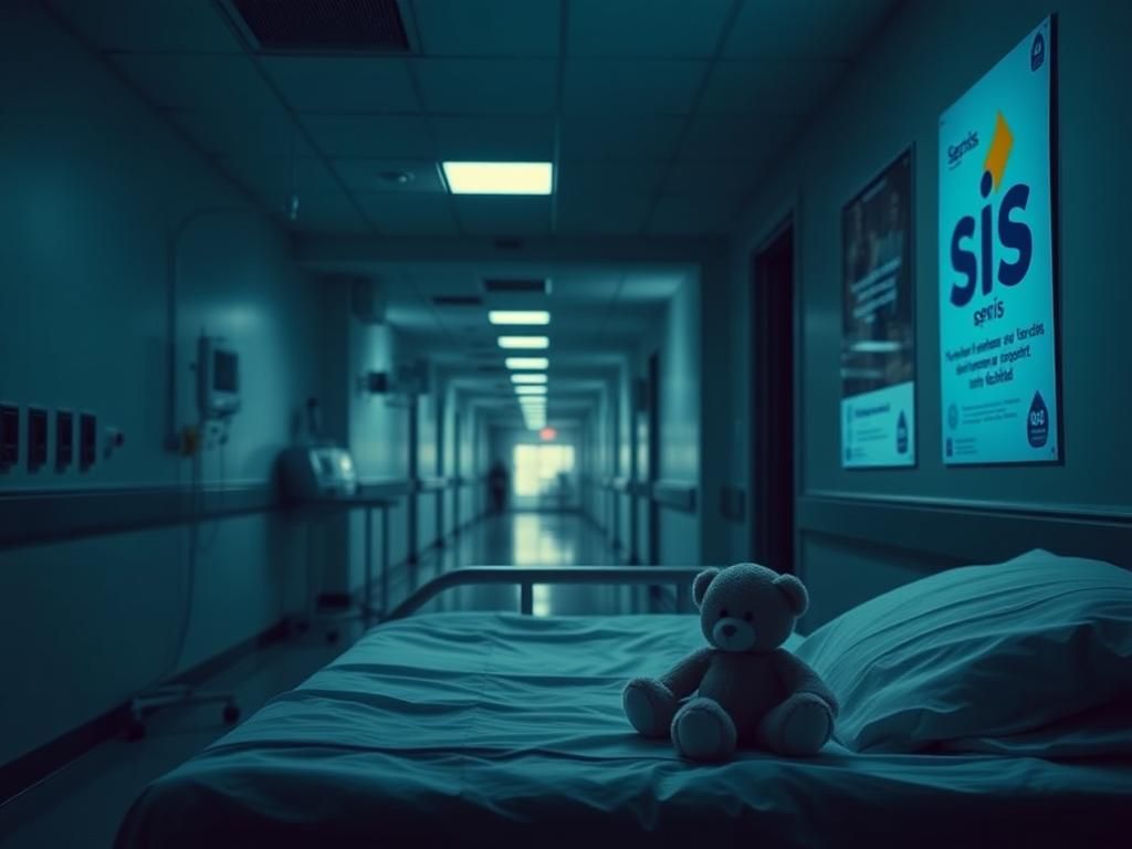 Flick International Somber hospital hallway with a child's teddy bear left on a bed symbolizing vulnerability
