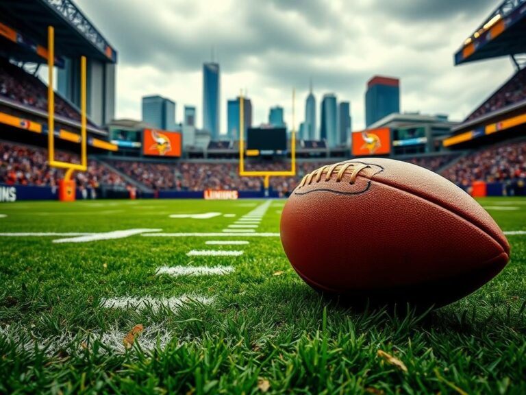 Flick International A dynamic football scene depicting a pivotal play from the NFL game between the Vikings and Browns in London.