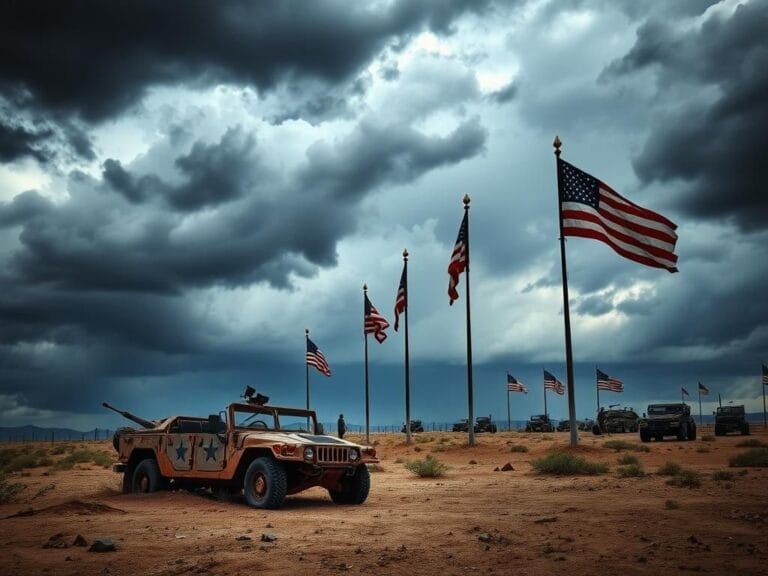 Flick International Abandoned military vehicle at a stormy military base symbolizing neglect and tension