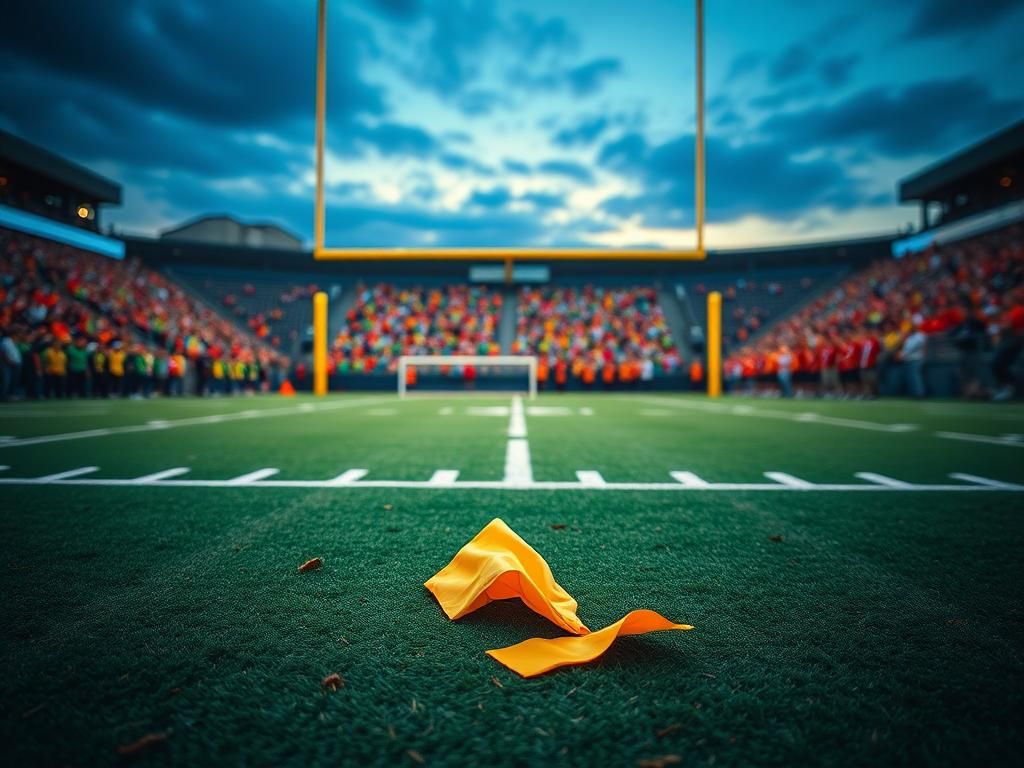 Flick International Dramatic empty football field under twilight sky with goalposts and discarded penalty flag