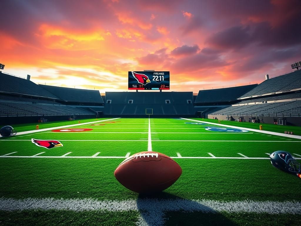 Flick International A dramatic football scene in a vast stadium with logos of the Arizona Cardinals and Tennessee Titans