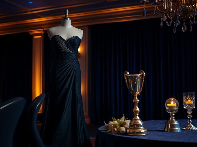 Flick International Black gown on an ornate mannequin representing resilience