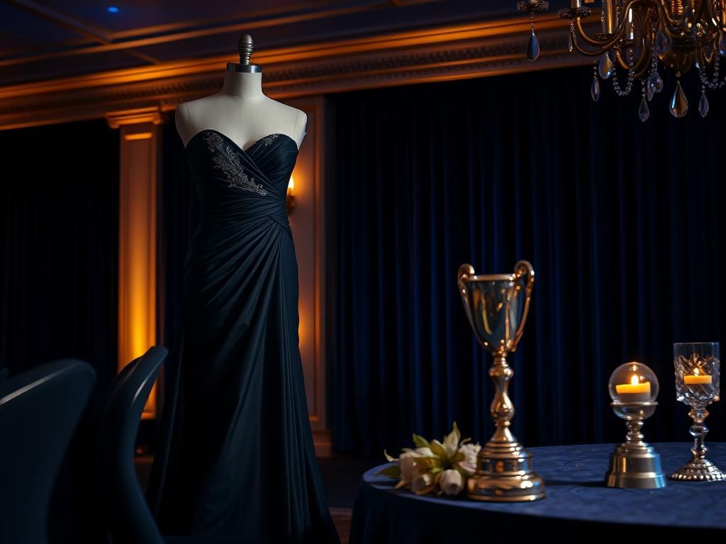 Flick International Black gown on an ornate mannequin representing resilience