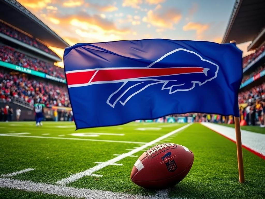 Flick International Vibrant scene inside Highmark Stadium with a Buffalo Bills flag and cheering fans