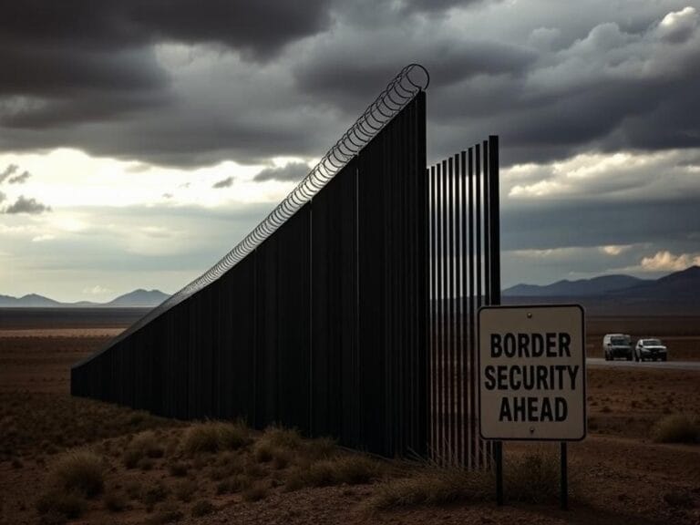 Flick International Dramatic scene of the U.S.-Mexico border under a cloudy sky, symbolizing uncertainty during government shutdown