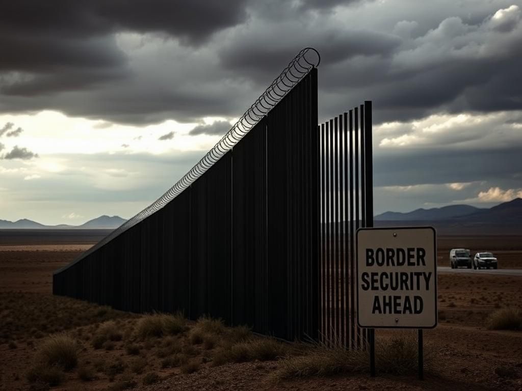 Flick International Dramatic scene of the U.S.-Mexico border under a cloudy sky, symbolizing uncertainty during government shutdown