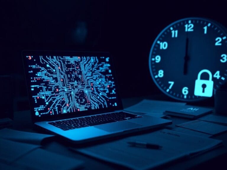 Flick International dimly lit digital workspace with glowing laptop screen and documents on child safety guidelines