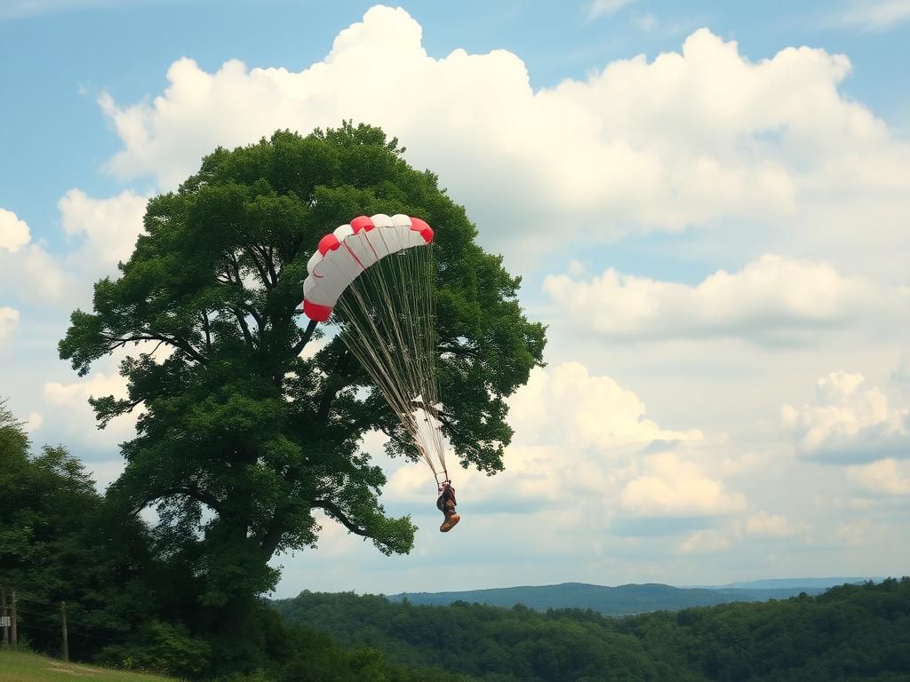 Flick International Open parachute tangled in tree branches symbolizing a skydiving tragedy in Tennessee