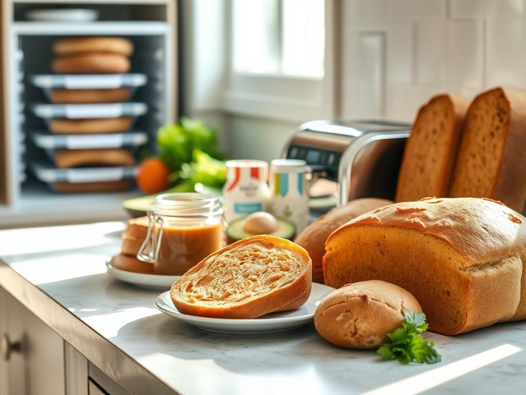 Flick International Cozy kitchen scene featuring whole-grain bread loaves and a toaster