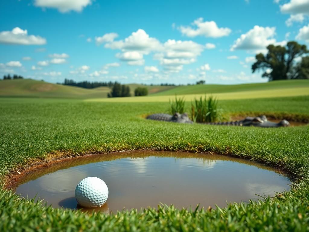 Flick International Alligator watches PGA Tour golfer Vince Whaley on a golf course near water hazard