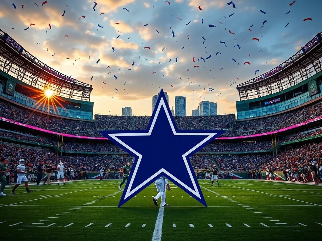 Flick International Exterior view of MetLife Stadium during a Dallas Cowboys game with fans in blue and green jerseys.