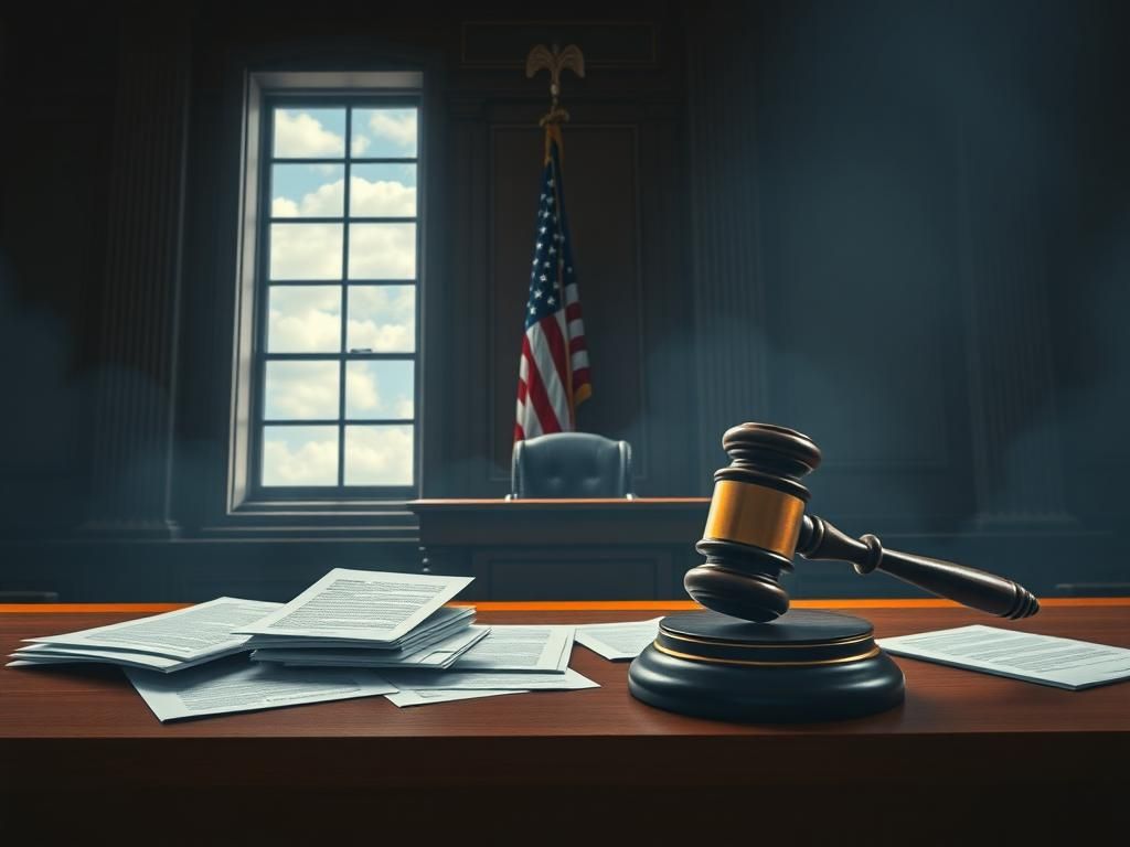 Flick International A courtroom scene featuring a judge's bench, gavel, and legal documents, symbolizing the urgency of the Abrego Garcia deportation case