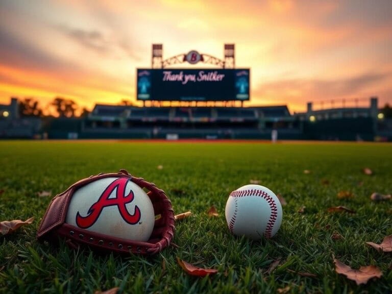 Flick International A serene baseball field at sunset with the Atlanta Braves' logo in the grass