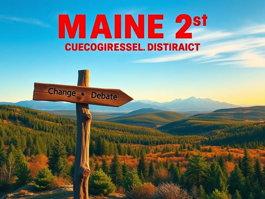 Flick International Rugged landscapes of Maine's 2nd Congressional District with a wooden signpost symbolizing political tension